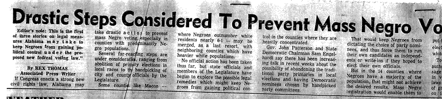 Drastic Steps Considered to Prevent Mass Negro Voting in Alabama